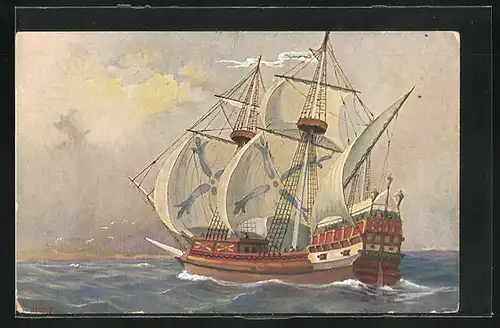 Künstler-AK Christopher Rave: Englisches Kriegsschiff aus dem 15. Jahrhundert