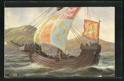 Künstler-AK Christopher Rave: Englisches Kriegsschiff aus dem 14. Jahrhundert