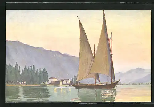 Künstler-AK Christopher Rave: Segelboot auf dem Genfer See, Jetztzeit