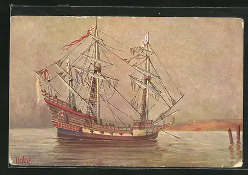Künstler-AK Christopher Rave: Englisches Kriegsschiff, 16. Jahrhundert