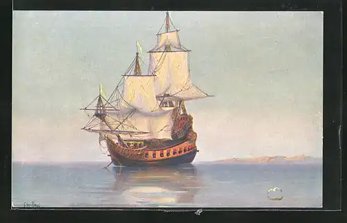 Künstler-AK Christopher Rave: Holländisches Kriegsschiff 17. Jahrhundert bei ruhiger See