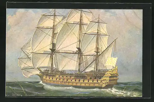 Künstler-AK Christopher Rave: Franz. Linienschiff, le Sans pareil 1770, auf hoher See