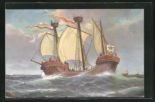 Künstler-AK Christopher Rave: Marine-Galerie, Karte Nr. 3, Hansa-Kogge aus dem 14. Jahrh.