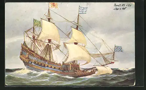 Künstler-AK Christopher Rave: Marine-Galerie, Karte Nr. 67, Französisches Kriegsschiff La couronne, 1667
