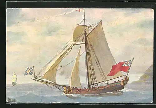 Künstler-AK Christopher Rave: Marine-Galerie, Karte Nr. 127, Englische Jacht aus dem 18. Jahrhundert
