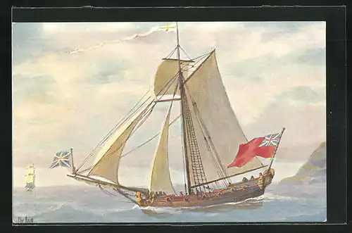 Künstler-AK Christopher Rave: Englische Jacht im 18. Jahrhundert