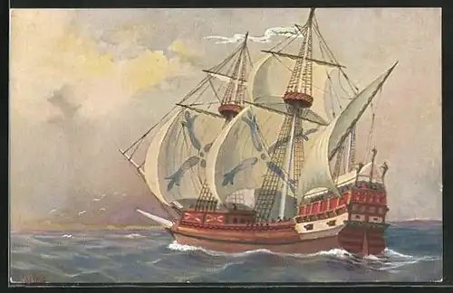 Künstler-AK Christopher Rave: Englisches Kriegsschiff, 15. Jahrhundert