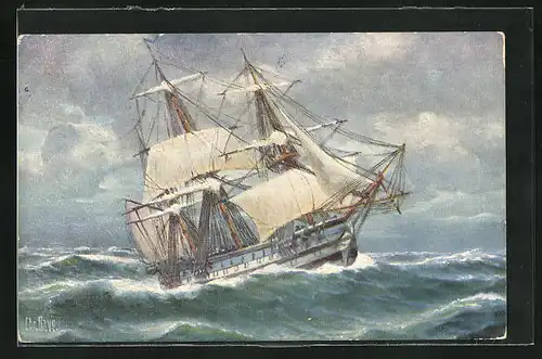 Künstler-AK Christopher Rave: Französisches Kriegsschiff im Sturm, Anfang des 19. Jahrhunderts
