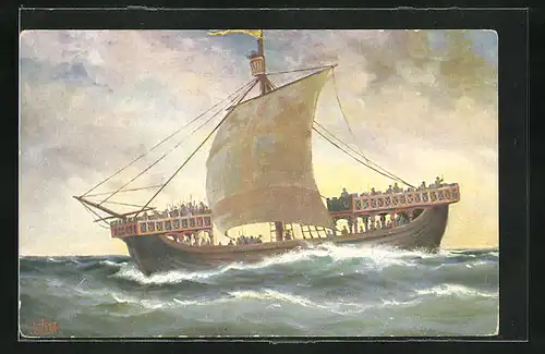 Künstler-AK Christopher Rave: Englisches Kriegsschiff auf hoher See, 13. Jahrhundert