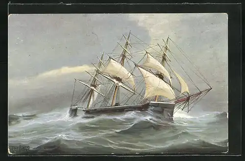 Künstler-AK Christopher Rave: Britisches Turmschiff Captain auf hoher See, 1870