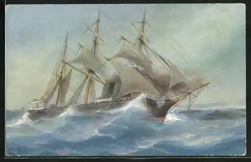 Künstler-AK Christopher Rave: S. M. Schulschiff Sophie auf hoher See, 1881