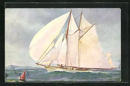Künstler-AK Christopher Rave: S. M. Jacht Meteor in Fahrt, 1907
