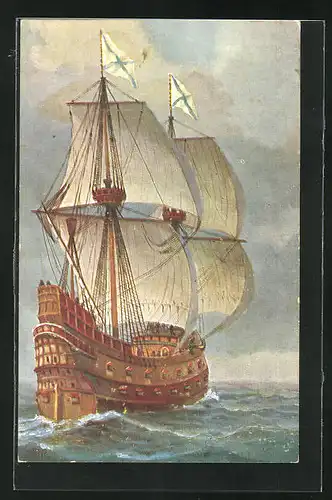 Künstler-AK Christopher Rave: Russisches Kriegsschiff auf hoher See, 16. Jahrhundert
