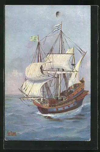 Künstler-AK Christopher Rave: Französ. Kriegsschiff, 16. Jahrhundert