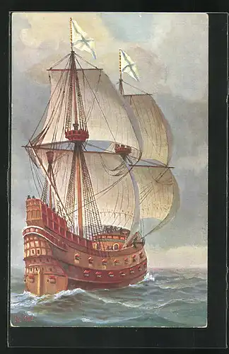 Künstler-AK Christopher Rave: Russisches Kriegsschiff, 16. Jahrhundert