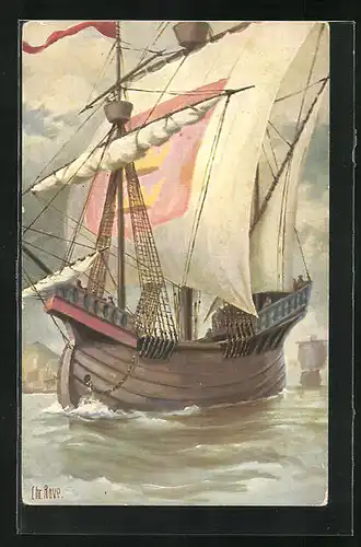 Künstler-AK Christopher Rave: Engl. Handelsschiff, 14. Jahrhundert