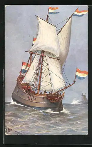 Künstler-AK Christopher Rave: Holländ. Handelsschiff, 17. Jahrh.