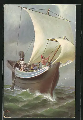 Künstler-AK Christopher Rave: Römisches Segelschiff, v. Chr.