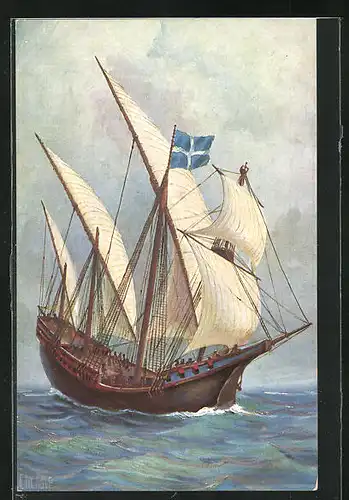 Künstler-AK Christopher Rave: Marine-Galerie, Karte Nr. 235, Karavelle aus dem 15. Jahrh.