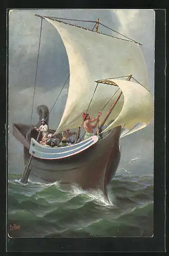 Künstler-AK Christopher Rave: Marine-Galerie, Karte Nr. 134, Römisches Segelschiff, v. Chr.