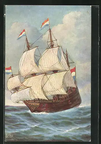 Künstler-AK Christopher Rave: Marine-Galerie, Karte Nr. 236, Holländischer Westindien-Fahrer, 17. Jahrh.