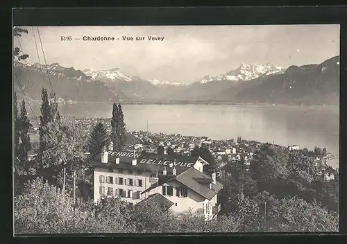 AK Chardonne, Vue sur Vevey, Pension Bellevue