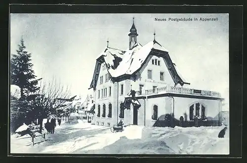 AK Appenzell, Neues Postgebäude im Schnee