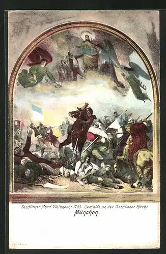 AK München-Sendling, Sendlinger Mord-Weihnacht 1705 - Gemälde an der Kirche