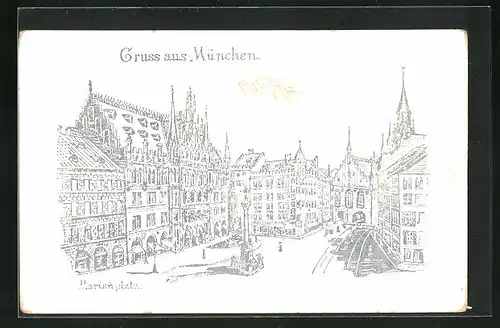 AK München, Marienplatz mit Rathaus