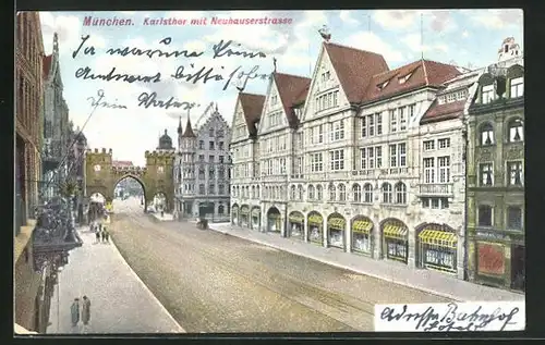 AK München, Neuhauser Strasse mit Karlstor