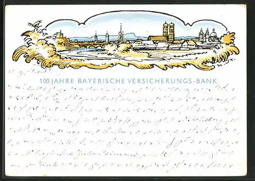 Künstler-AK München, 100 Jahre Bayerische Versicherungs-Bank Jubiläumskarte
