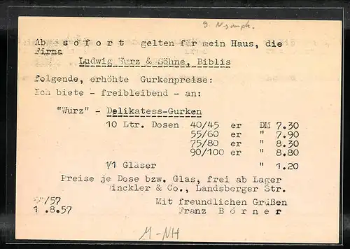 AK München-Neuhausen, Werbekarte der Firma von Franz Börner