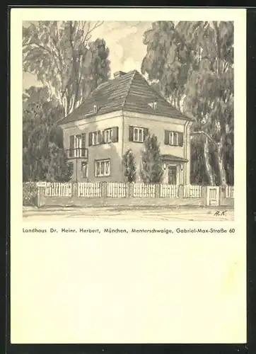 Künstler-AK München-Harlaching, Landhaus Dr. Heinr. Herbert, Gabriel-Max-Strasse 60