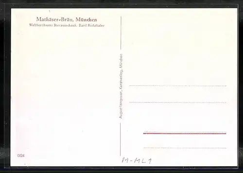 Künstler-AK München, Mathäser-Bräu, Innenansicht