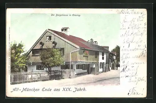 AK München-Giesing, Bergstrasse mit Bäumen Ende des XIX. Jahrhunderts