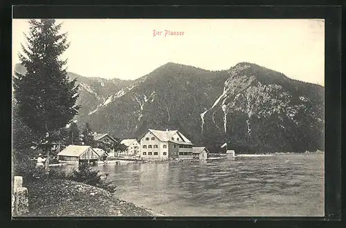 AK Breitenwang, Ortspartie mit Hotel Forelle am Plansee