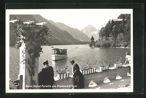 AK Breitenwang, Blick von der Terrasse des Hotels Forelle auf den Plansee