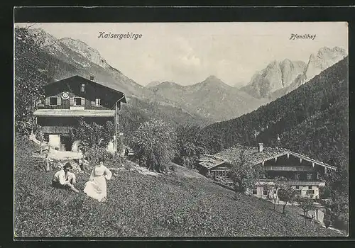 AK Ebbs, Pfandlhof mit Blick auf das Kaisergebirge