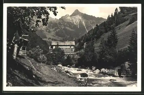 Foto-AK Mayrhofen, Blick zum Gasthof Zillergrund