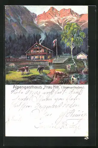 Künstler-AK Innsbruck-Gramartboden, Alpen-Gasthof Frau Hitt