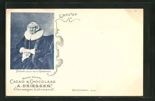 AK Cacao & Chocolaad A. Driessen, Portrait eener dame, Rembrandt