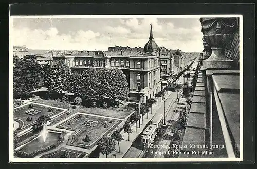 AK Beograd, Rue du Roi Milan, Strassenbahn