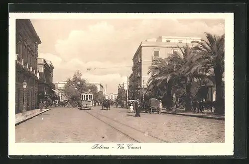 AK Palermo, Via Cavour, Strassenbahn