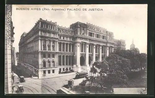 AK Buenos Aires, Palacio de Justicia, Strassenbahn