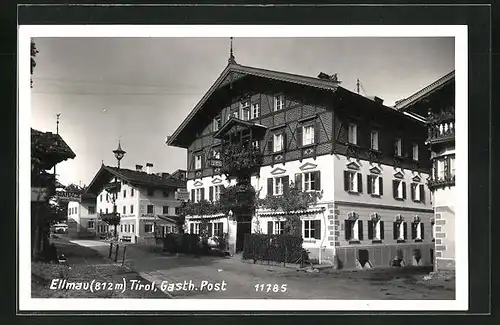 AK Ellmau, Strassenpartie am Gasthaus Post