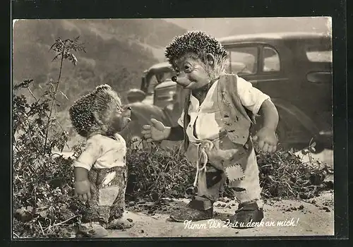 AK Mecki und Sohn machen eine Rast am Strassenrand