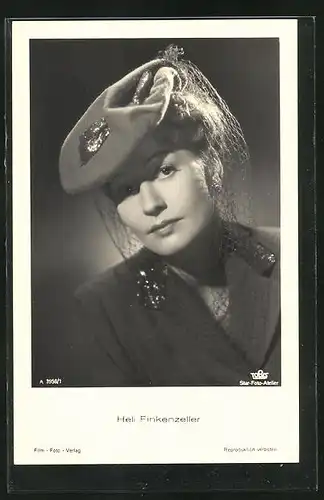 AK Schauspielerin Heli Finkenzeller mit Hut und Netzschleier