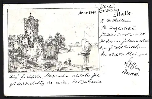 Künstler-AK Eltville, Ortsansicht im Jahr 1840
