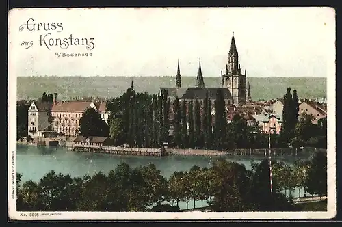 AK Konstanz /Bodensee, Blick auf Flusspartie mit Kirche