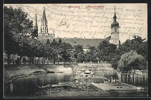 AK Konstanz, Ortsansicht mit Ententeich